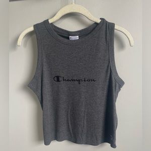 Champions cropped ribbed tank. Grey. Small